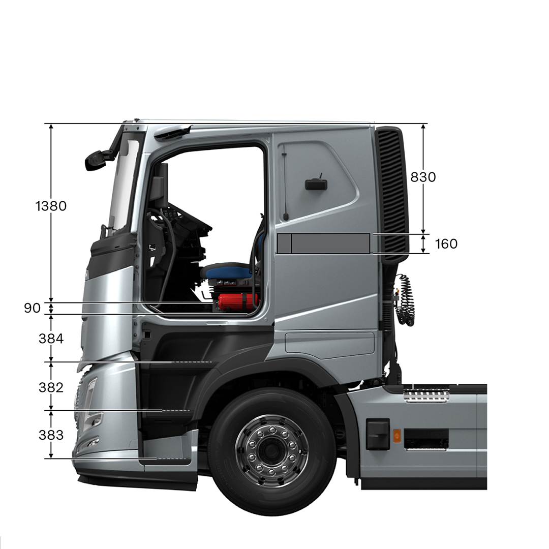 Volvo FH Aero sleeper cab with measurements, viewed from the side